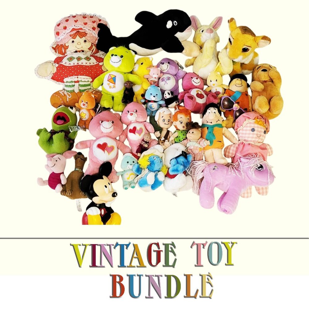 Vintage Plush Toy Bundle – Care Bears, Strawberry Shortcake, Smurfs and more